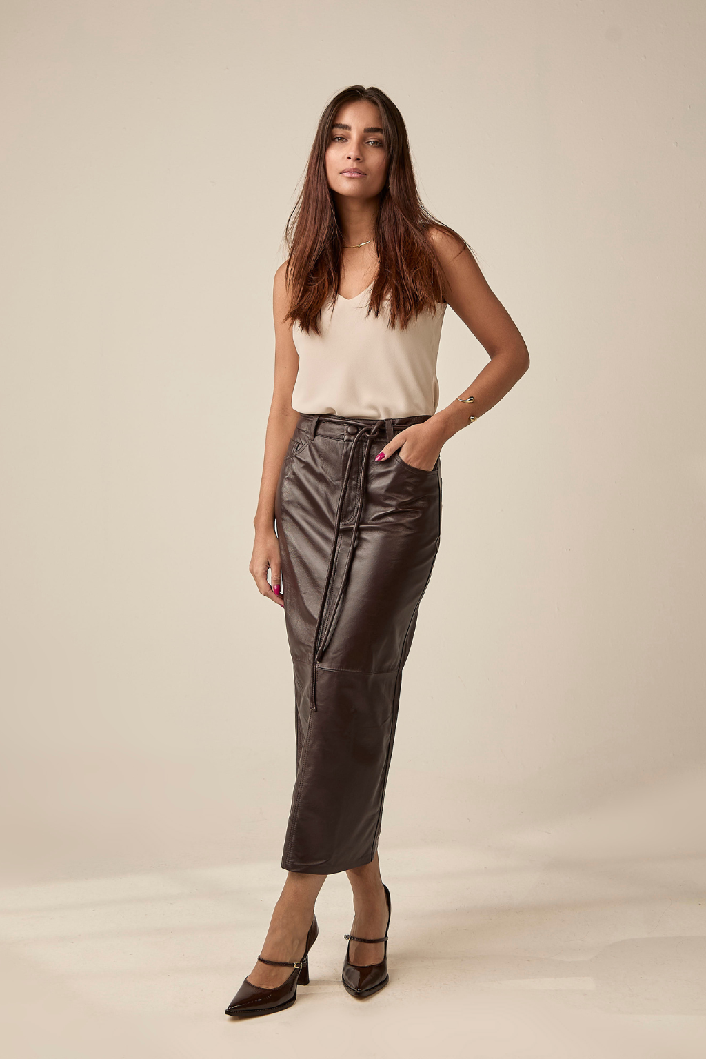 Saia L�pis Longuete - Marrom Caf�
