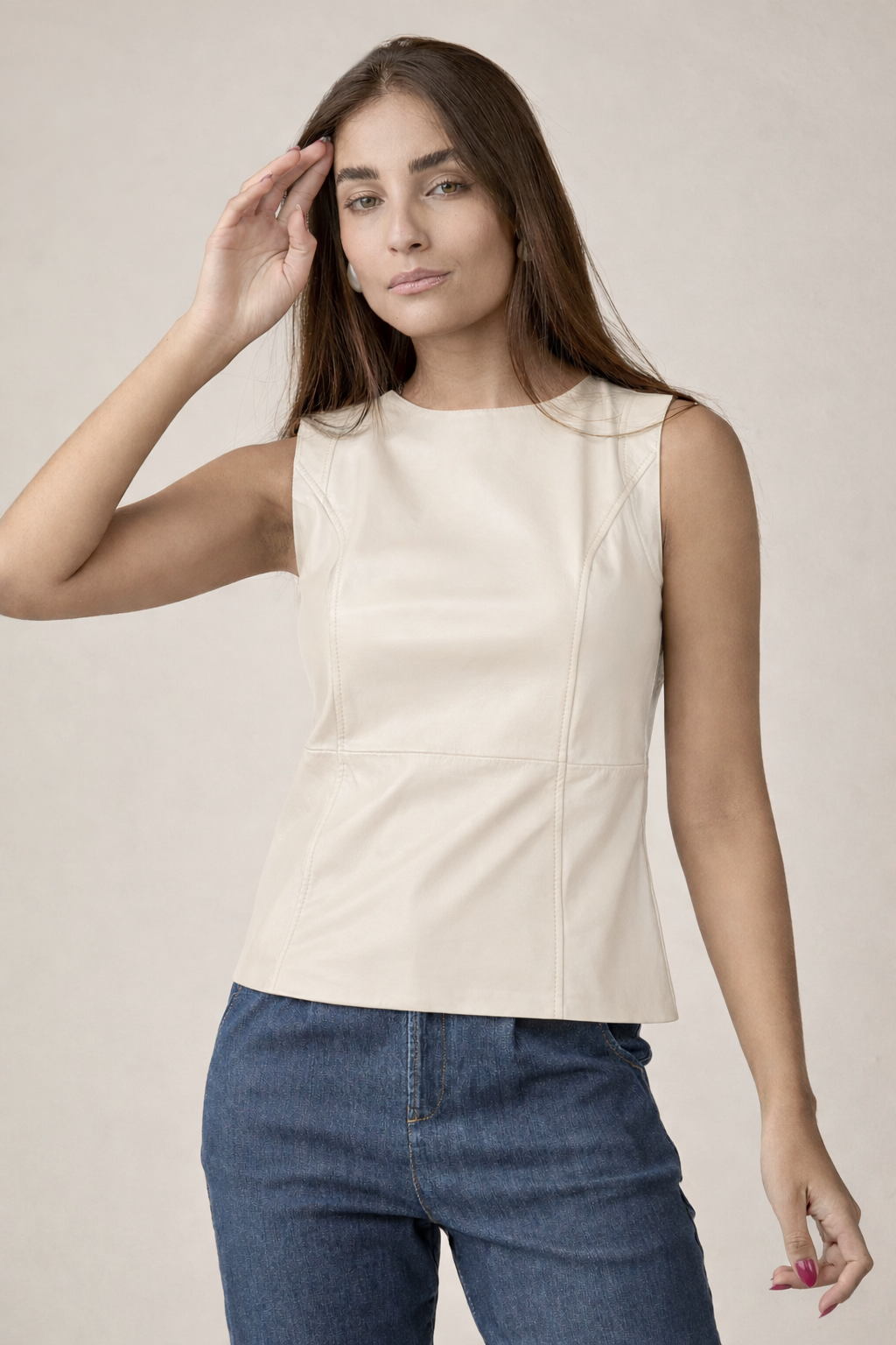 Blusa Regata Couro - Off