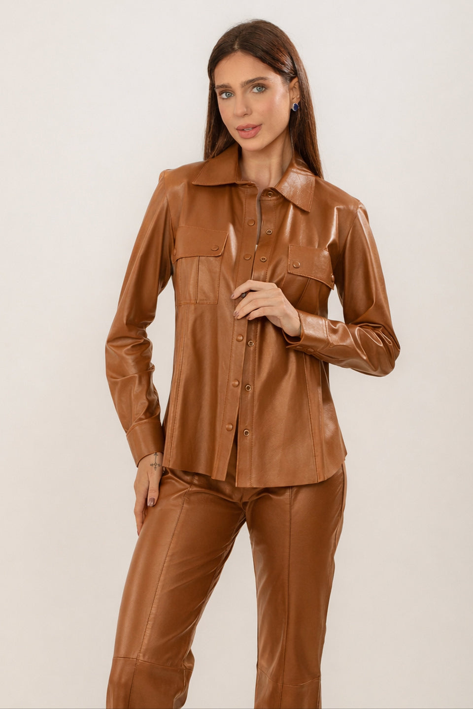 Camisa Bot�o - Caramelo