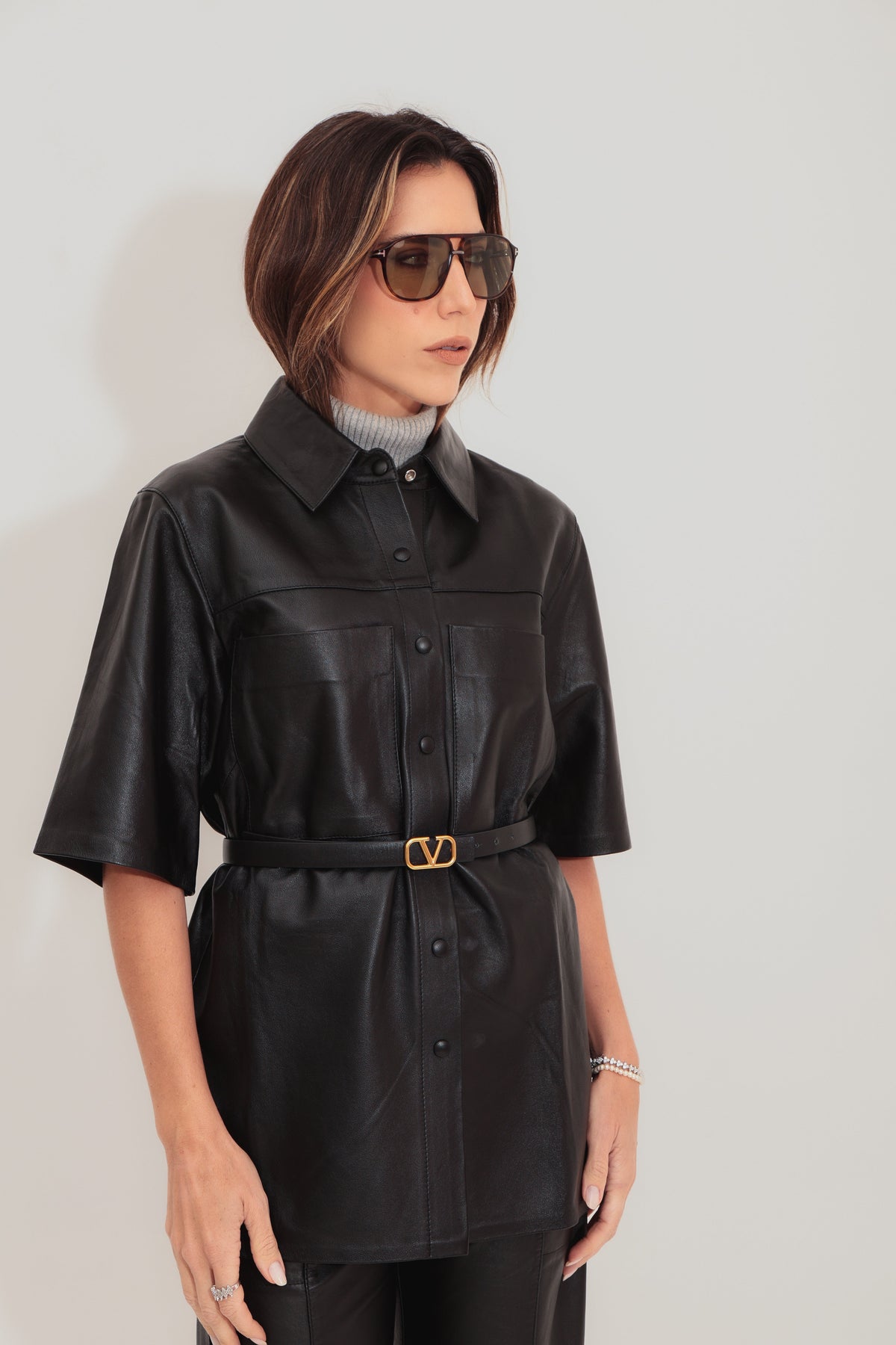 Camisa Couro Longa - Preta