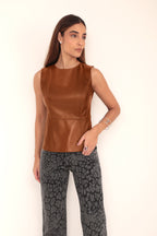 Blusa Regata Couro - Caramelo