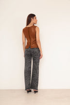 Blusa Regata Couro - Caramelo