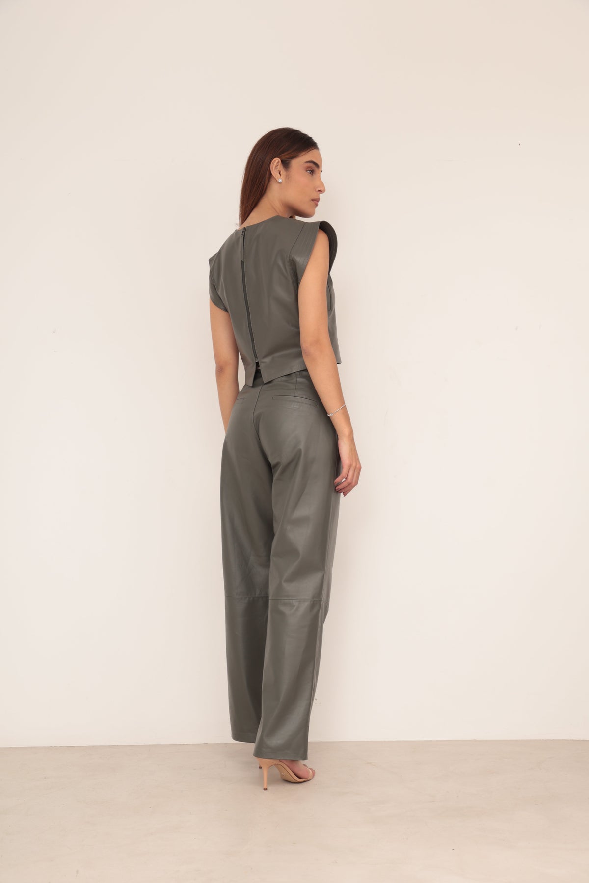 Blusa Couro Estruturada - Militar