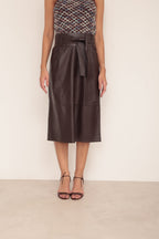 Saia Midi Faixa - Marrom Caf�