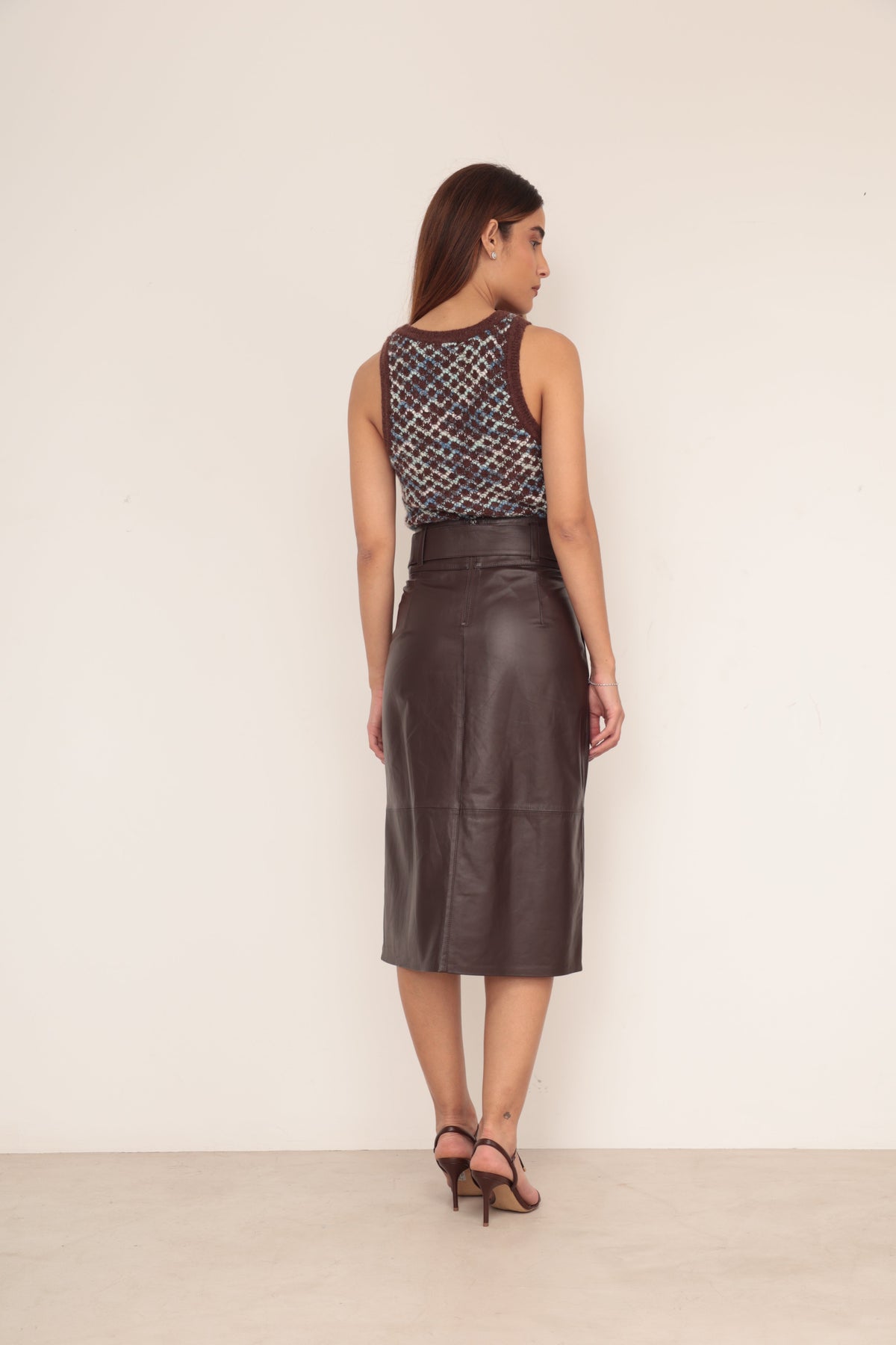 Saia Midi Faixa - Marrom Caf�