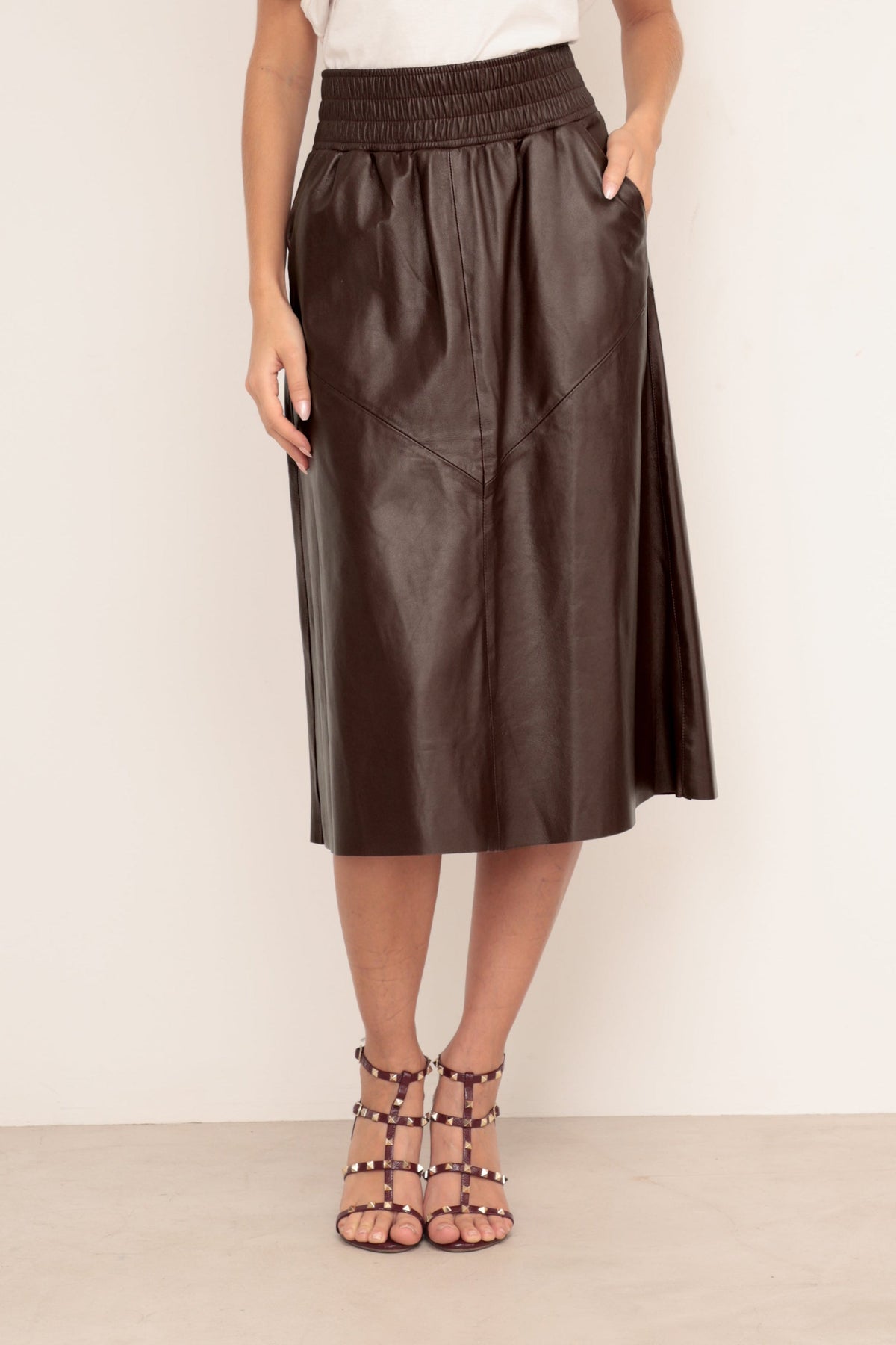 Saia Midi El�stico - Marrom Caf�