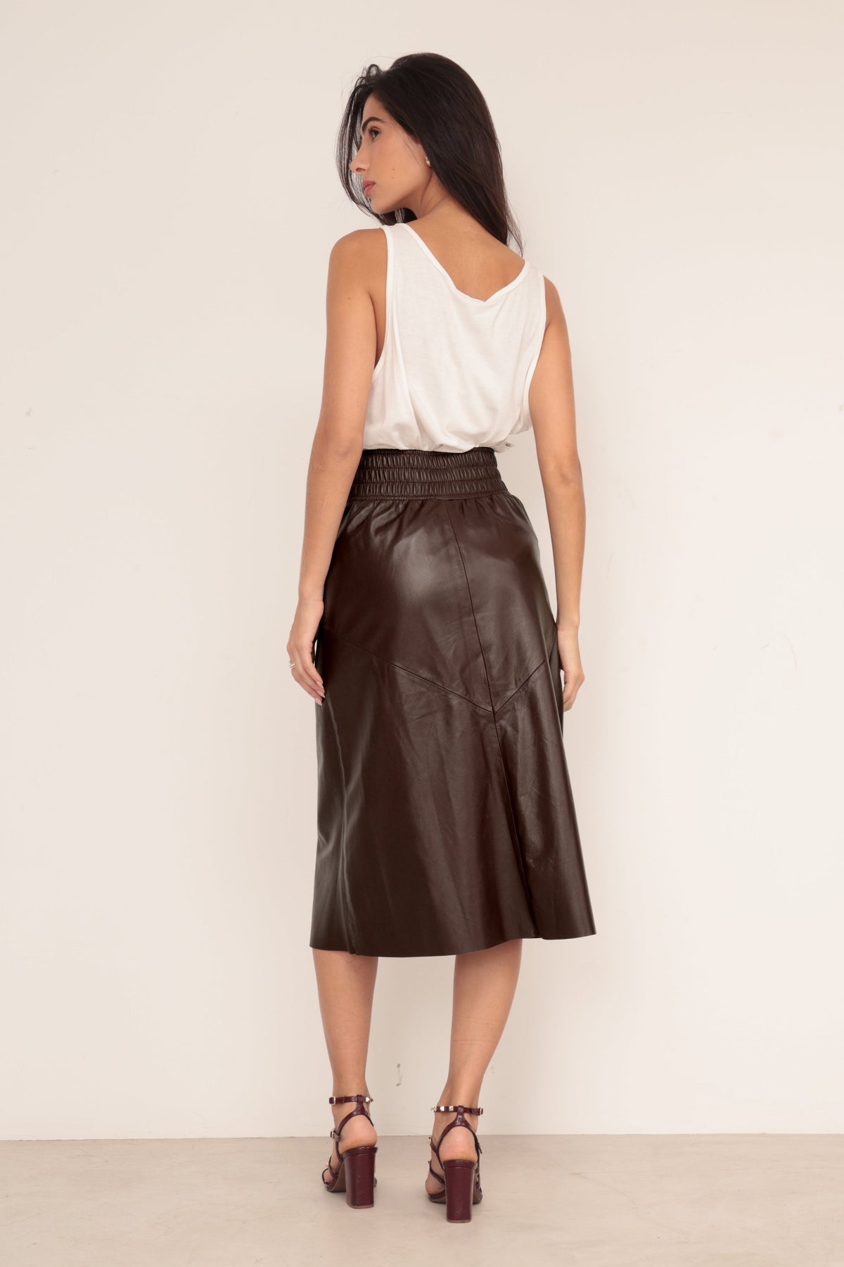 Saia Midi El�stico - Marrom Caf�