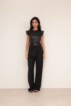Blusa Couro Estruturada - Preta