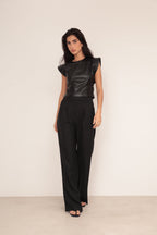 Blusa Couro Estruturada - Preta