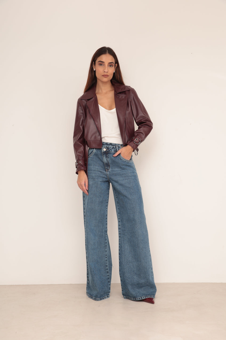 Jaqueta de Couro Fivela - Marsala