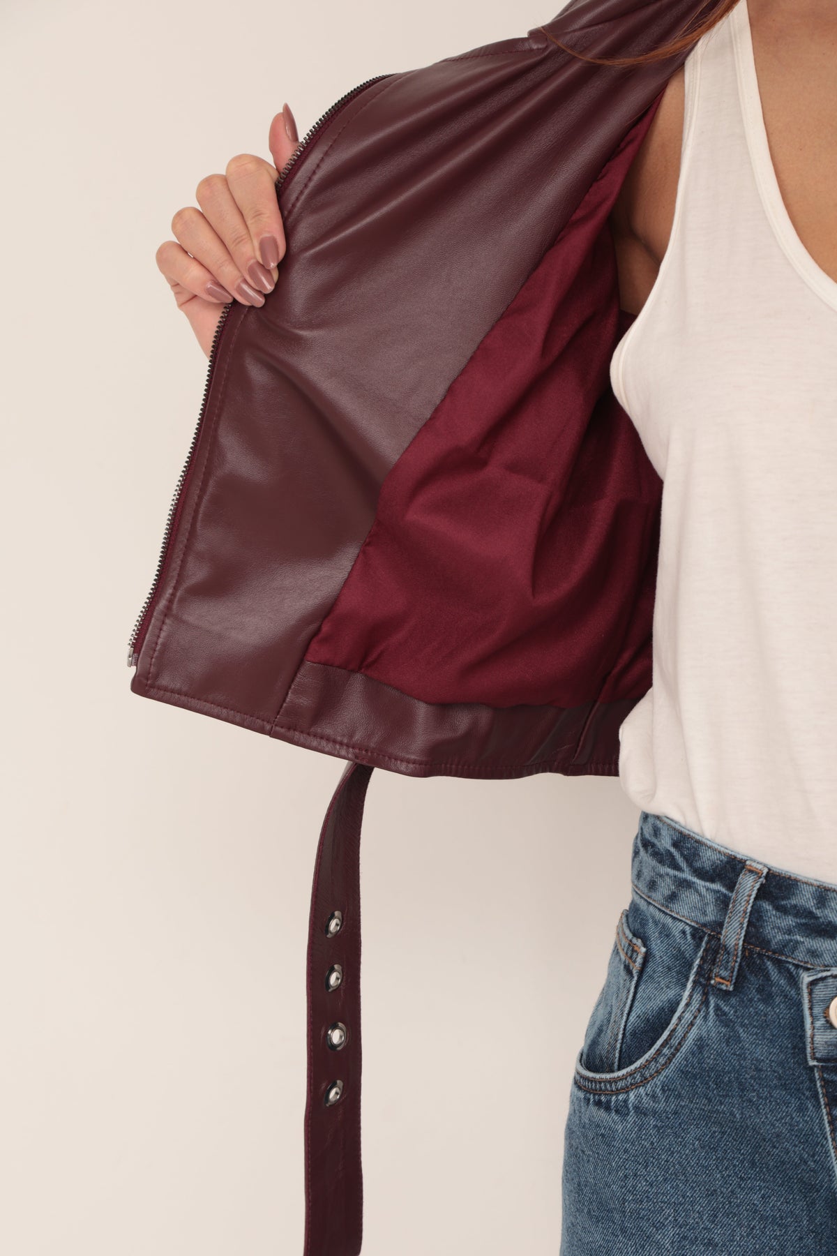Jaqueta de Couro Fivela - Marsala